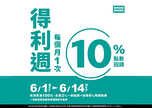 7F 宜得利家居 GOGO得利週！10%點數回饋